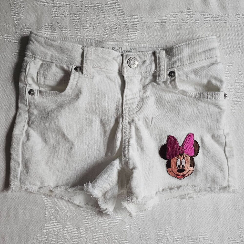 Cat & Jack Minnie Mouse White Jean Cut-off Girls Shorts Disney sz 6X